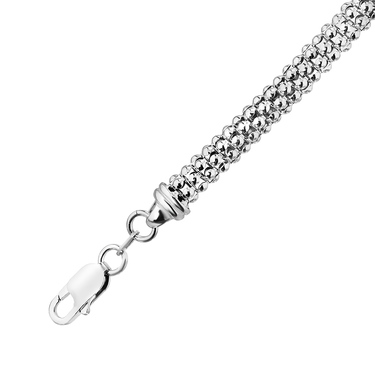 Серебряный женский браслет, плетение Попкорн, ширина 6,8 мм, родирование