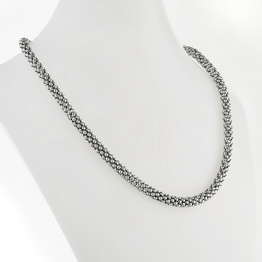 Серебряная женская цепочка, плетение Попкорн, ширина 6,8 мм, родирование