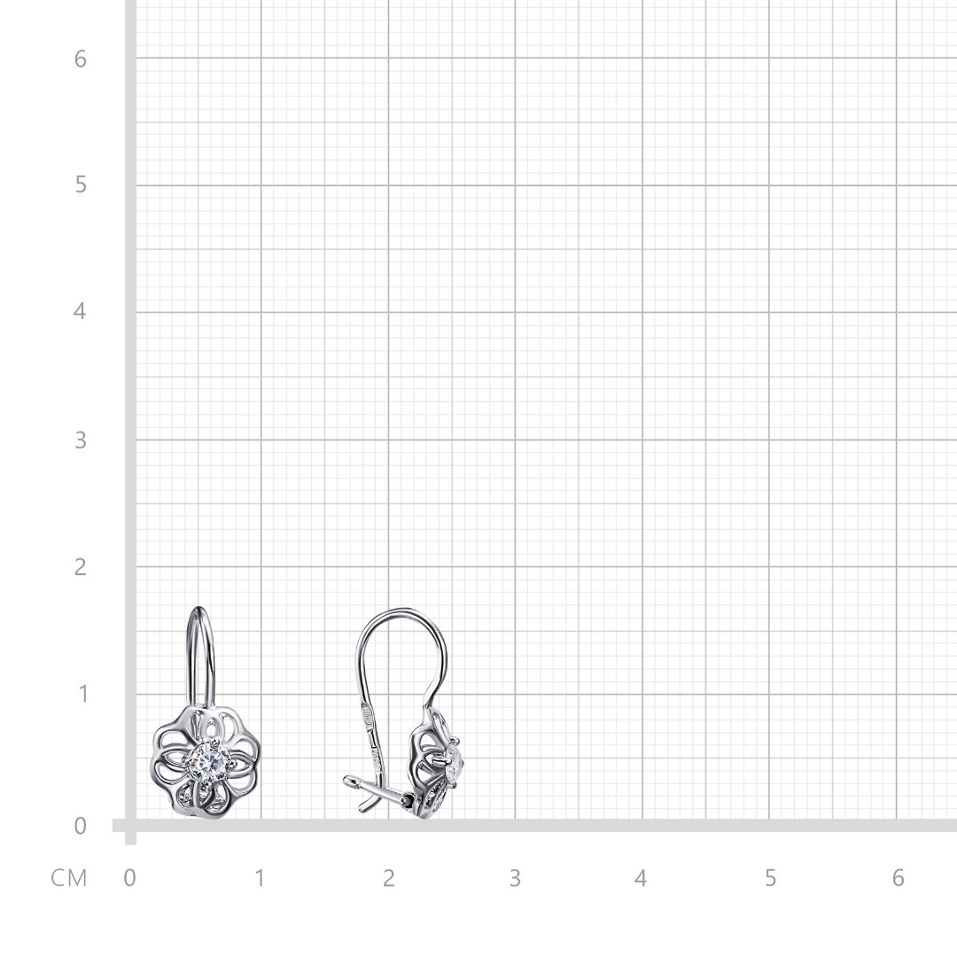 Серебряные детские серьги Серьги,Серебро,с вставкой Цирконий кубический Белая цвета,с замком Петля,Французский,РОССИЯ