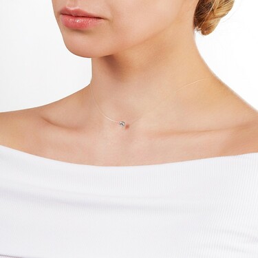 Женское колье-невидимка на леске с серебряной подвеской с фианитом, родирование