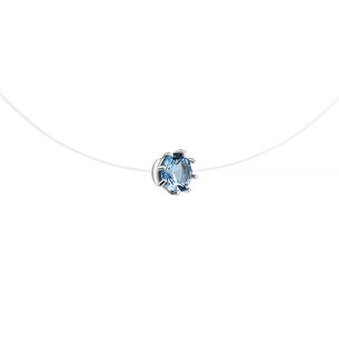 Женское колье-невидимка на леске с серебряной подвеской с голубым фианитом, родий