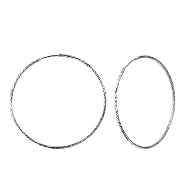Серебряные классические серьги Кольца / Конго / Круглые с алмазной гранью, диаметр 6 см, родий