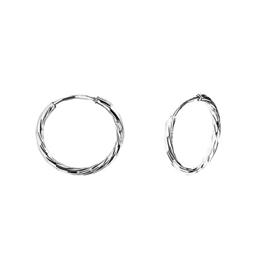 Серебряные классические серьги Кольца / Конго / Круглые с алмазной гранью, диаметр 1,5 см, родий