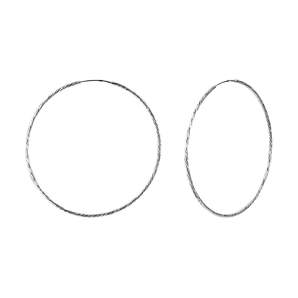 Большие серебряные серьги Кольца / Конго / Круглые с алмазной гранью, диаметр 8 см, родирование - купить в Ювелирном магазине Silveroff