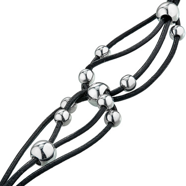 Женский браслет из натуральной кожи с серебряными шариками и замком, в родии