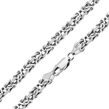 Серебряная цепь, плетение Византия, родий, ширина 3,4 мм