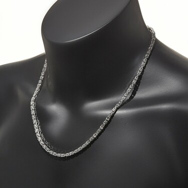 Серебряная цепь, плетение Византия, родий, ширина 3,4 мм