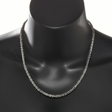 Серебряная цепь, плетение Византия, родий, ширина 3,4 мм