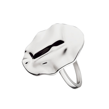 Серебряное женское кольцо с волнистой овальной вставкой, родирование