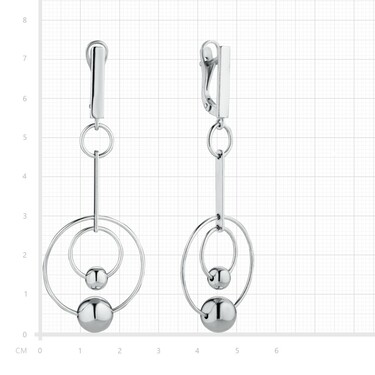 Серебряные длинные геометрические серьги люстры с кругами и шариками, покрытие родием