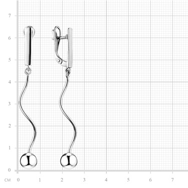 Серебряные длинные серьги-спирали с шариками, покрытие родием