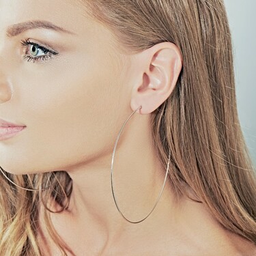 Большие гладкие серебряные серьги Кольца / Конго / Круглые, 10 см, родирование