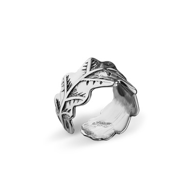 Серебряная серьга каффа кольцо на ухо "Лист", покрытие родием