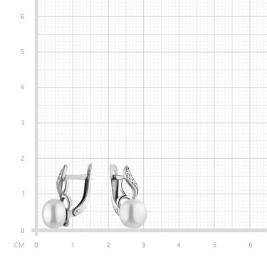 Серебряные серьги с культивированным жемчугом и бесцветными фианитами