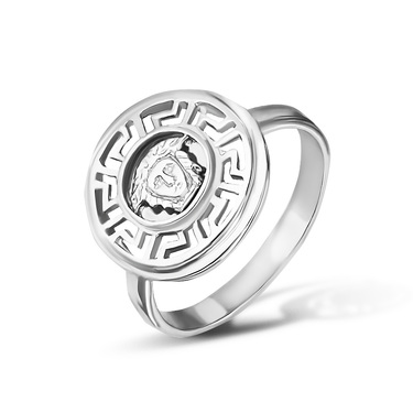 Серебряное женское кольцо с греческим орнаментом, родий