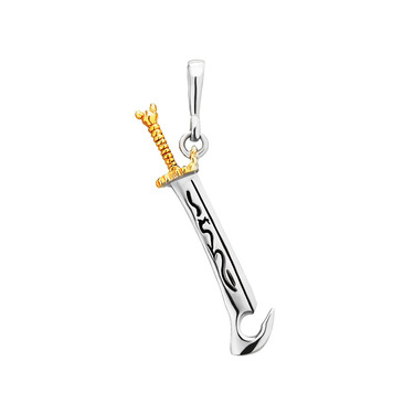 Серебряная подвеска меч с крюком, черный родий, позолота