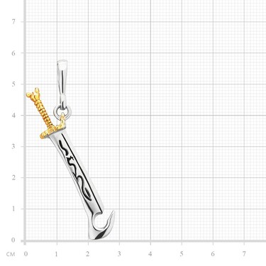 Серебряная подвеска меч с крюком, черный родий, позолота