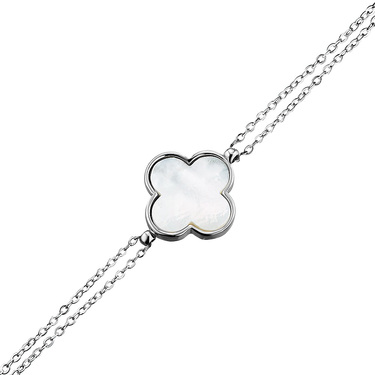 Серебряный женский браслет с четырехлистником с перламутром, родирование