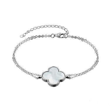 Серебряный женский браслет с четырехлистником с перламутром, родирование