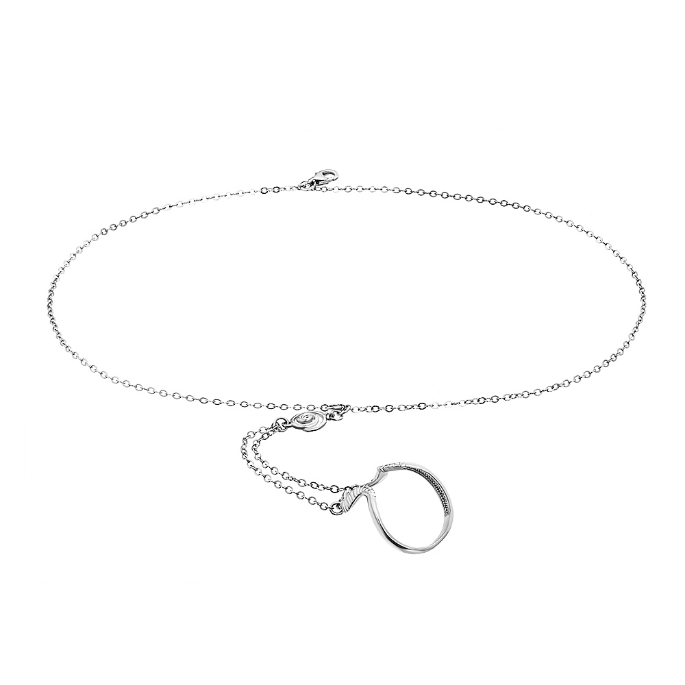 Серебряный слейв браслет с двойной цепочкой и безразмерным кольцом, вставкафианит, в родии - купить в Ювелирном магазине Silveroff