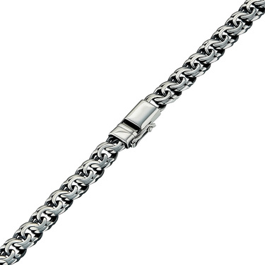 Серебряная цепь, плетение Плоский Бисмарк, ширина 4,5 мм, чернение