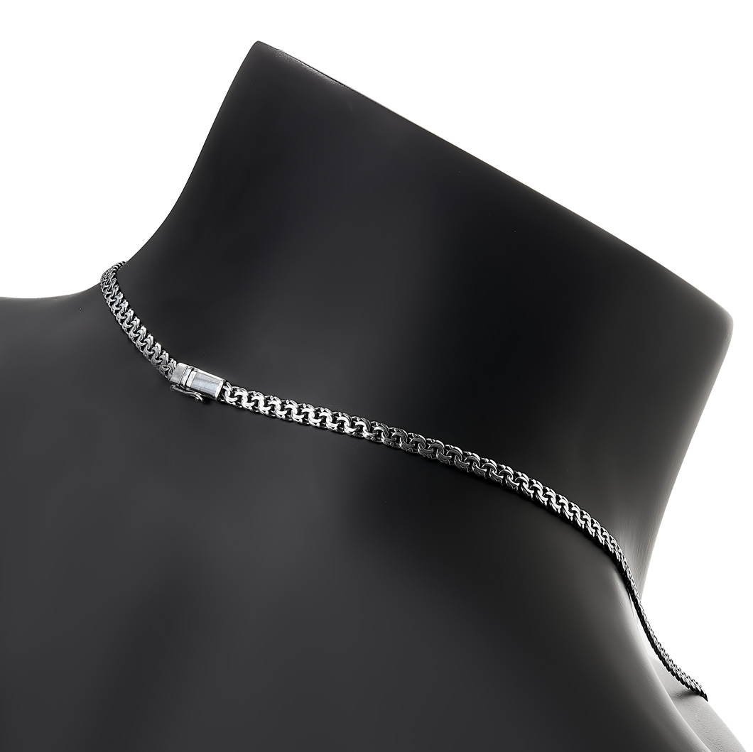 Серебряная цепь, плетение Плоский Бисмарк, ширина 4,5 мм, чернение Цепочка на шею,Серебро,с замком Коробочка,РОССИЯ