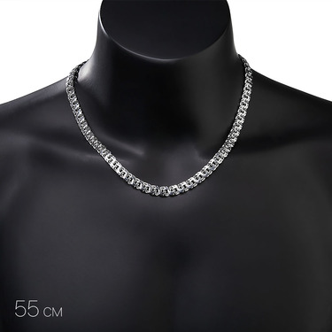 Серебряная цепь, плетение Плоский Бисмарк, ширина 0,8 см, покрытие родий