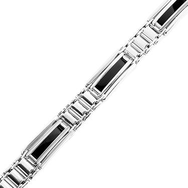 Серебряный мужской браслет со вставками из оникса, ширина 1 см