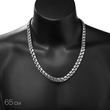 Серебряная цепь, плетение Плоский Бисмарк, ширина 1,1 см, покрытие чернение