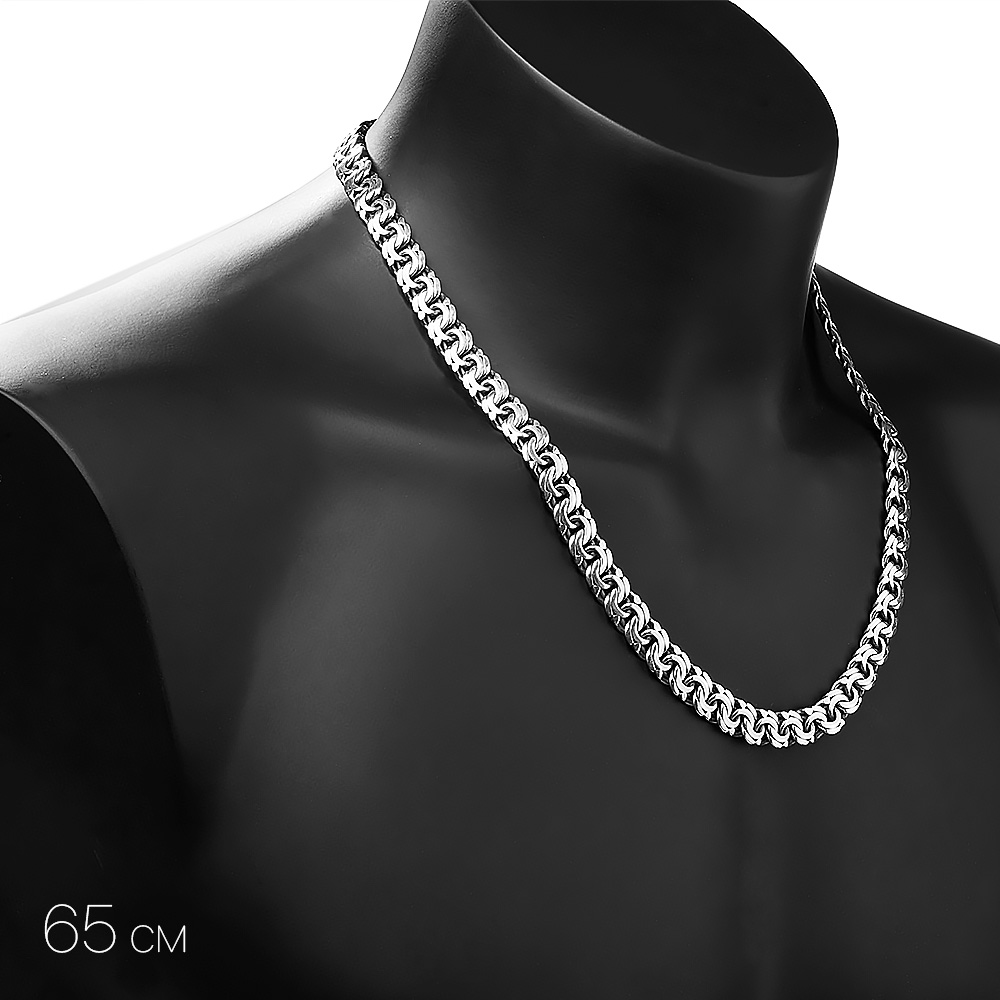 Серебряная цепь, плетение Плоский Бисмарк, ширина 1,1 см, покрытие чернение Цепочка на шею,Серебро,с замком Коробочка,РОССИЯ