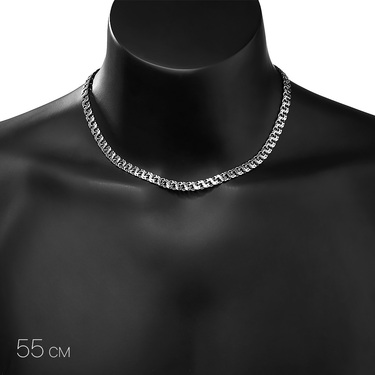 Серебряная цепь, плетение Плоский Бисмарк, ширина 6,8 мм, покрытие чернение