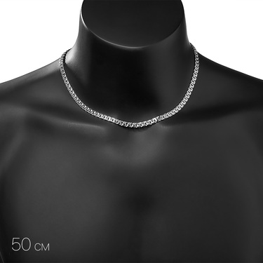 Серебряная цепь, плетение Плоский Бисмарк, ширина 5,3 мм, покрытие родий