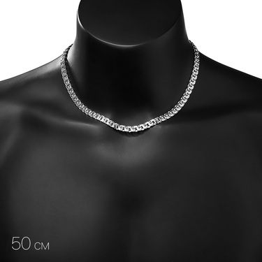 Серебряная цепь, плетение Плоский Бисмарк, ширина 6,8 мм, покрытие родий