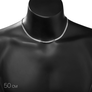 Серебряная цепь, плетение Плоский Бисмарк, ширина 4,5 мм, в родии