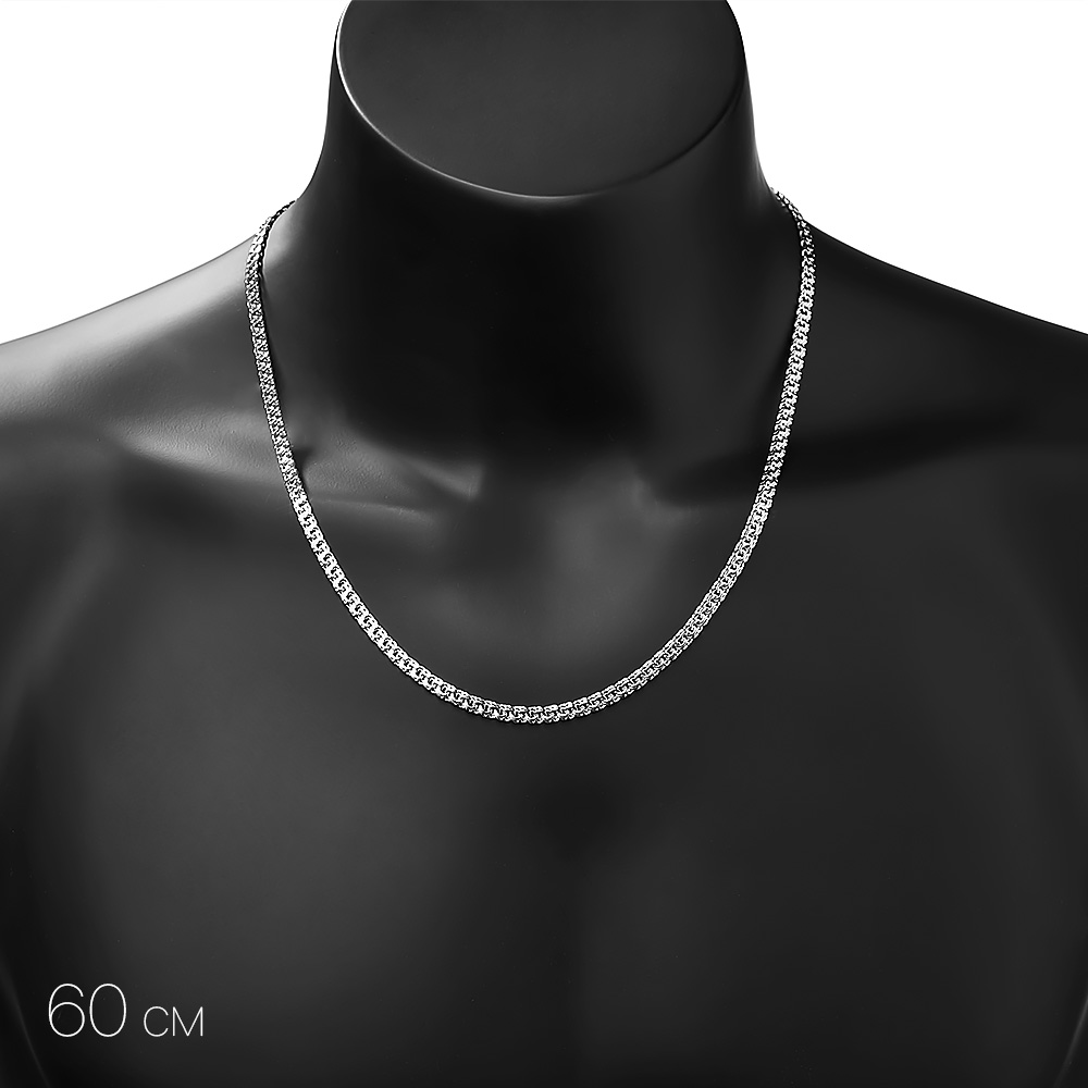 Серебряная цепь, плетение Плоский Бисмарк, ширина 4,5 мм, в родии Цепочка на шею,Серебро,с замком Коробочка,РОССИЯ
