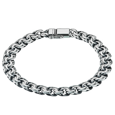 Серебряный мужской браслет, плетение Плоский Бисмарк, ширина 0,8 см, чернение