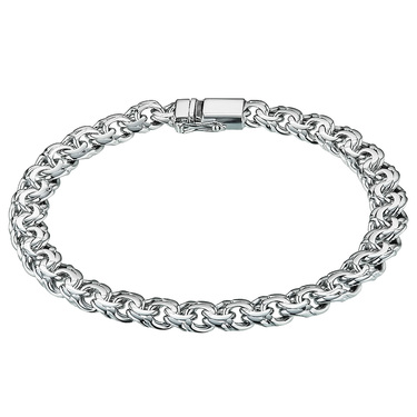 Серебряный мужской браслет, плетение Плоский Бисмарк, ширина 0,8 см, в родии