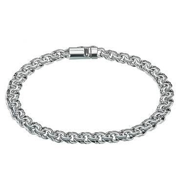 Серебряный мужской браслет, плетение Плоский Бисмарк, ширина 7 мм, родий