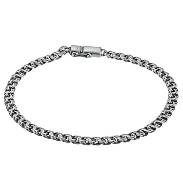 Серебряный мужской браслет, плетение Плоский Бисмарк, ширина 4,5 мм, чернение