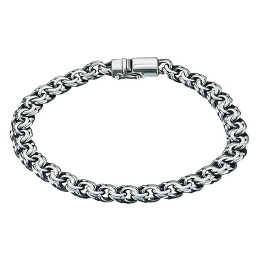 Серебряный мужской браслет, плетение Плоский Бисмарк, ширина 7 мм, чернение