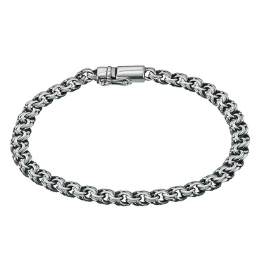 Серебряный мужской браслет, плетение Плоский Бисмарк, ширина 5,4 мм, чернение