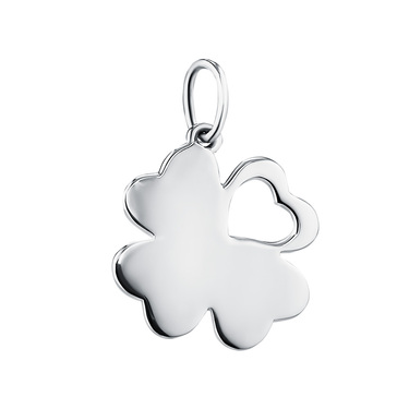 Серебряная подвеска Клевер / Четырехлистник с сердцем, родий