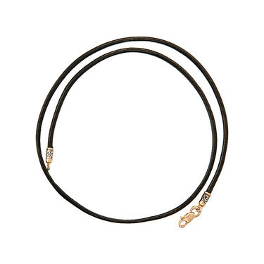 Ювелирный шнурок Гайтан черный, Натуральная кожа 2 мм с серебряным замком, Чернение, Позолота