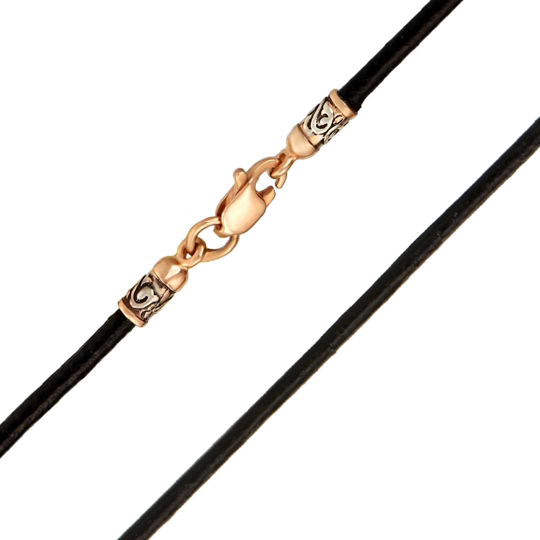 Ювелирный шнурок Гайтан черный, Натуральная кожа 2 мм с серебряным замком, Чернение, Позолота Шнурок,Гайтана,Серебро,Натуральная кожа,с вставкой Без вставок,с замком Карабинный,РОССИЯ