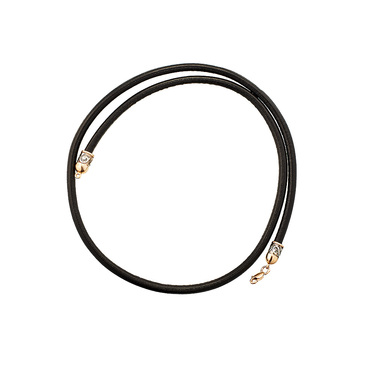 Ювелирный шнурок Гайтан черный, Натуральная кожа 4 мм с серебряным замком, Позолота