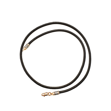 Ювелирный шнурок Гайтан черный, Натуральная кожа 3 мм с серебряным замком, Чернение, Позолота