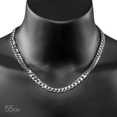 Мужская серебряная цепь, плетение Панцирь, родий, ширина 1,1 см