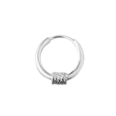 Серебряная классическая гладкая моно серьга Кольцо / Конго / Круглая с элементом канат, диаметр 1 см