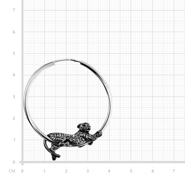 Серебряные классические гладкие серьги Кольца / Конго / Круглые с леопардом, черный родий, 4 см