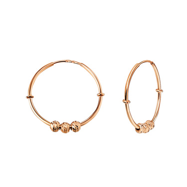 Серебряные классические серьги Кольца / Конго / Круглые с подвижными шариками, позолота, 2,5 см